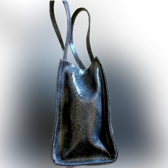 VTG ULTA SMALL FAUX PYTHON BAG PURSE GRAY BLACK MINI EXOTIC SNAKE TOP HANDLED - Picture 3 of 5